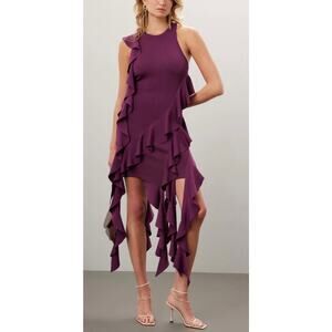 Simkhai Purple Knit Wilda Ruffles Mini Dress Size S